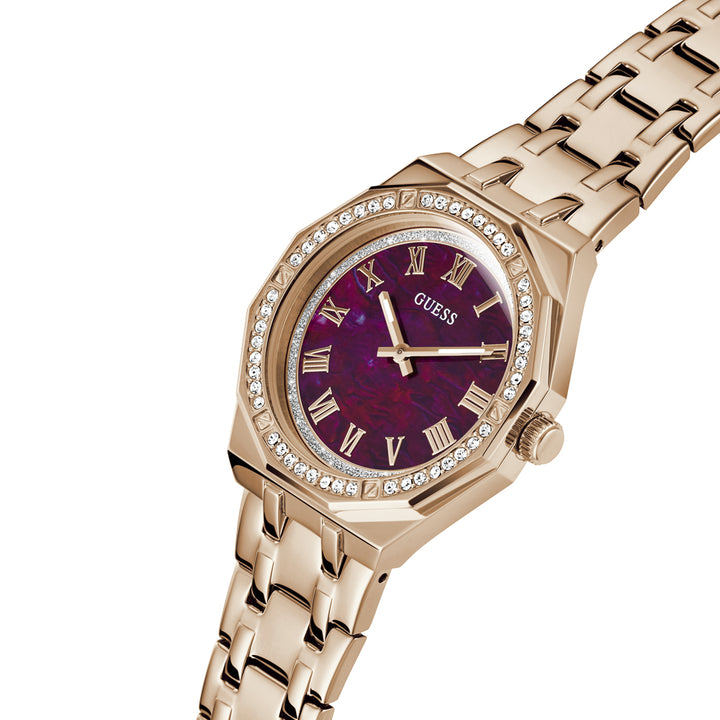 Guess Women's Watch Rose Gold Tone Case Purple Dial Quartz