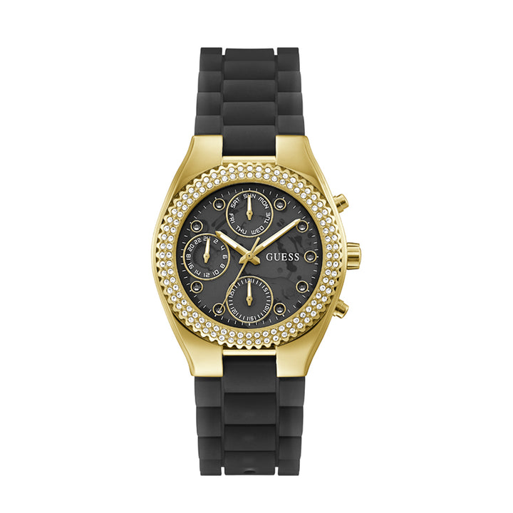 Guess Women's Watch Gold Tone Case Black Dial Quartz