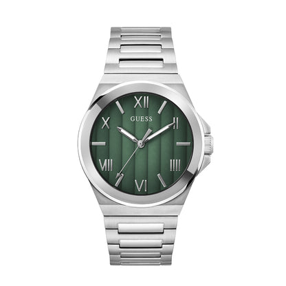 Guess Men's Watch Silver Tone Case Green Dial Quartz