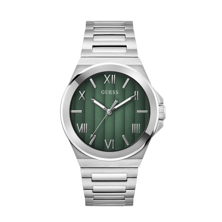 Guess Men's Watch Silver Tone Case Green Dial Quartz