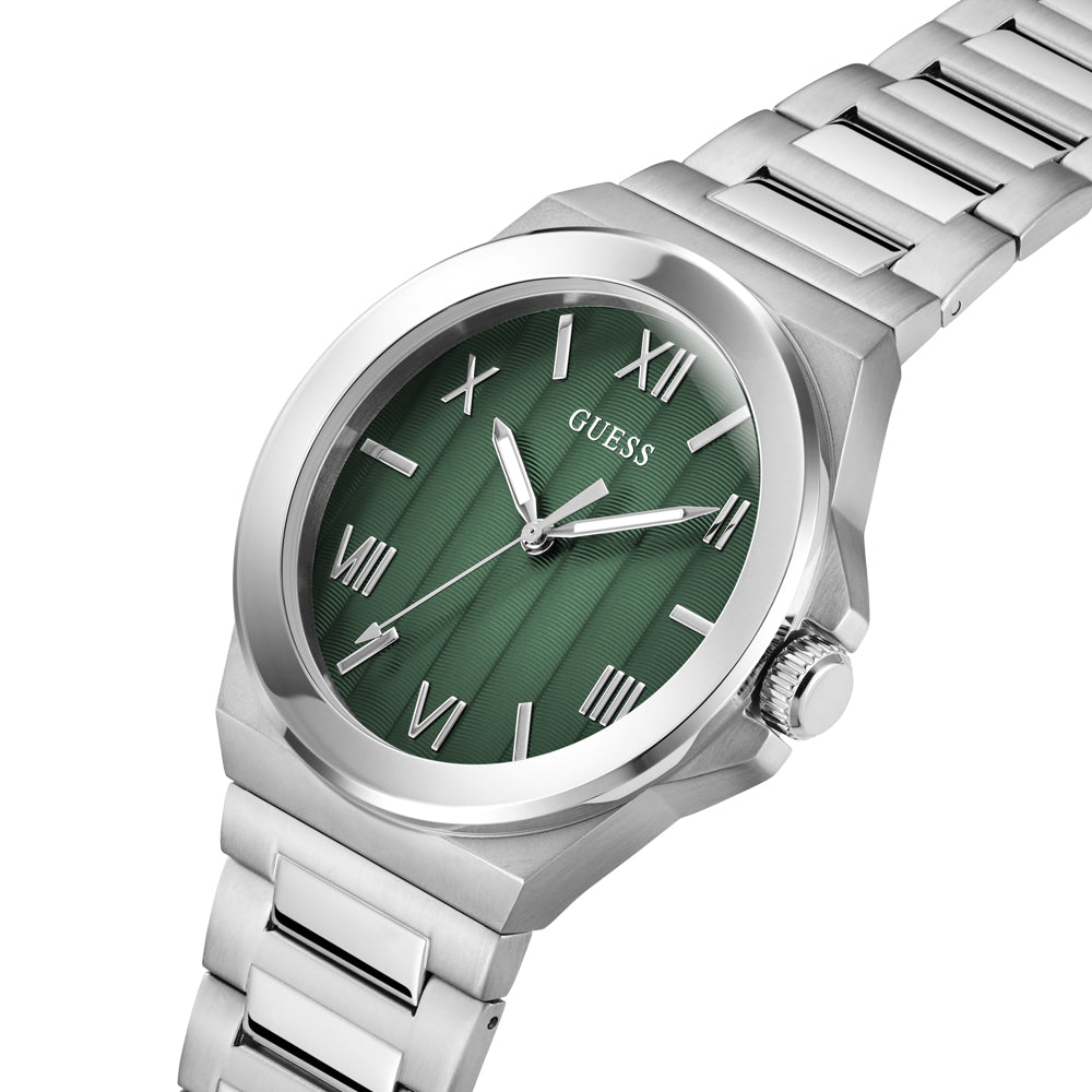 Guess Men's Watch Silver Tone Case Green Dial Quartz