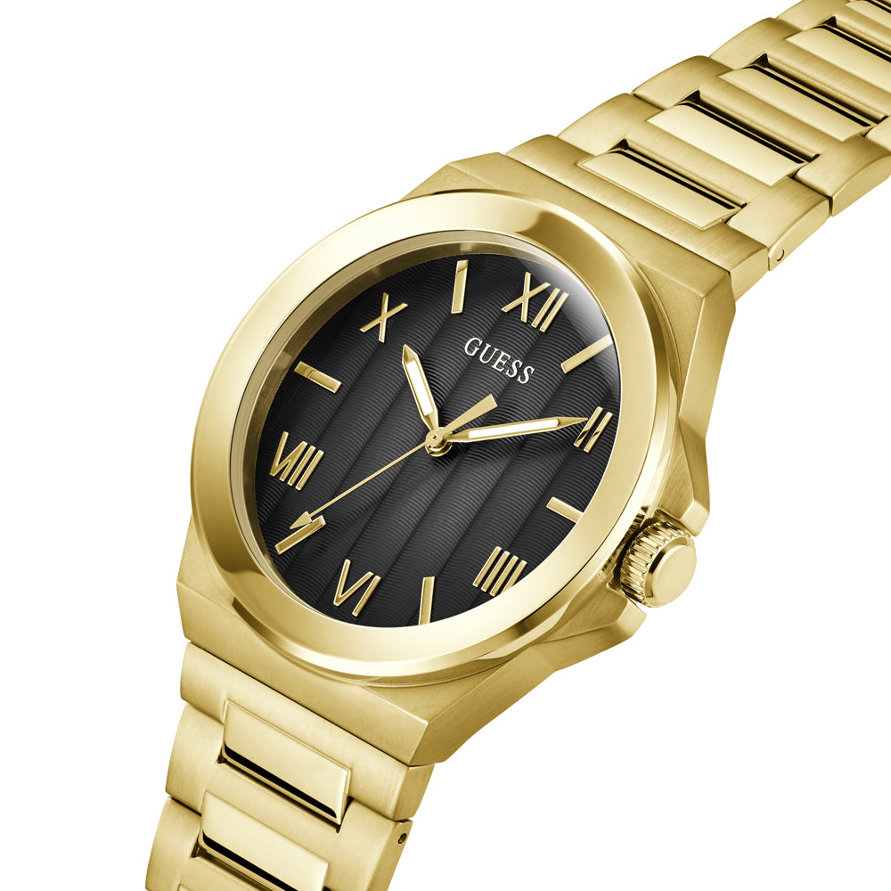 Guess Men's Watch Gold Tone Case Black Dial Quartz