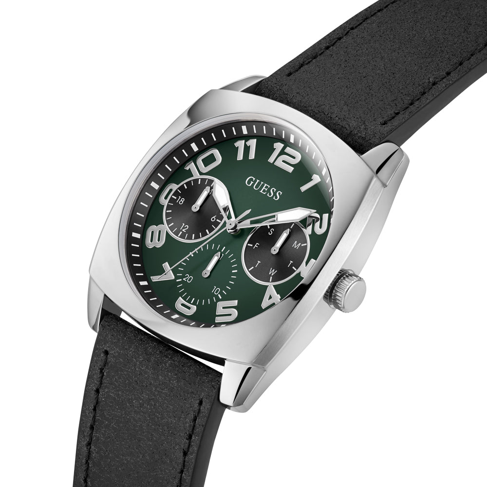 Guess Men's Watch Silver Tone Case Green Dial Quartz