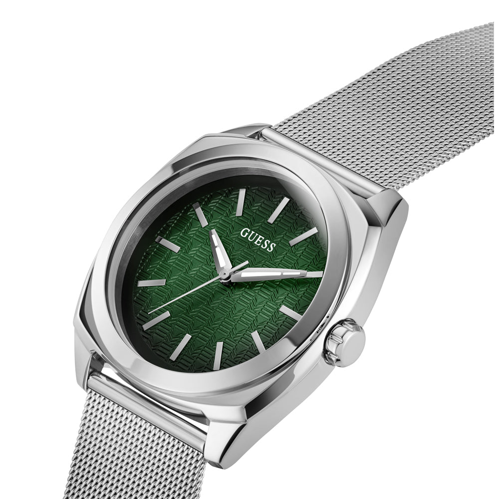 Guess Men's Watch Silver Tone Case Green Dial Quartz