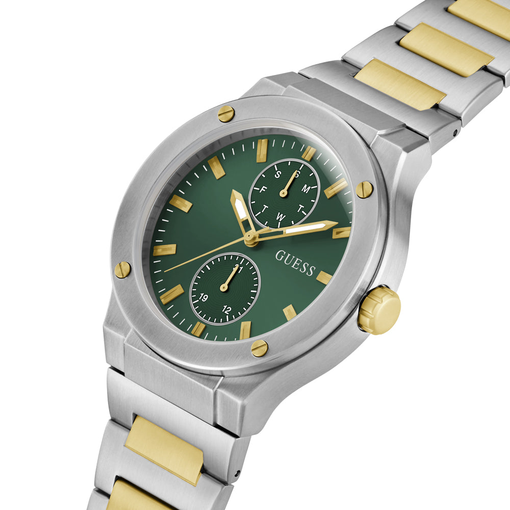 Guess Men's Watch Silver Tone Case Green Dial Quartz