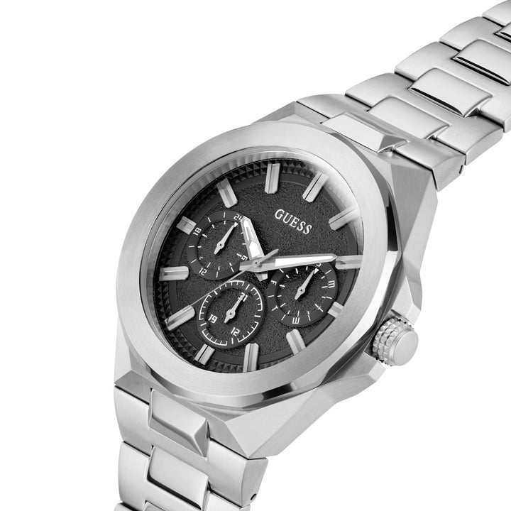 Guess Men's Watch Silver Tone Case Black Dial Quartz