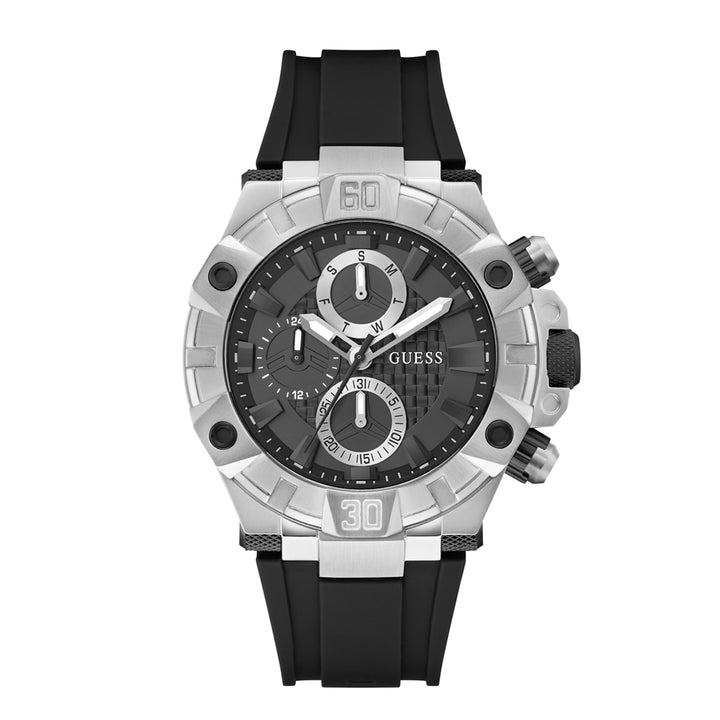 Guess Men's Watch Silver Tone Case Black Dial Quartz