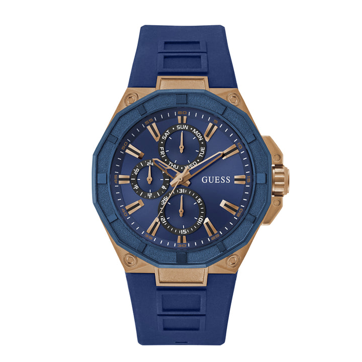 Guess Men's Watch Rose Gold Tone Case Blue Dial Quartz