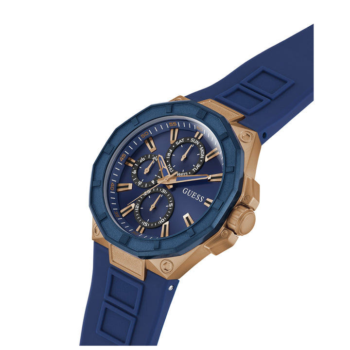 Guess Men's Watch Rose Gold Tone Case Blue Dial Quartz