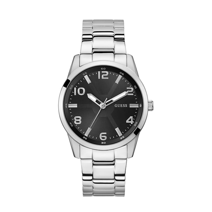 Guess Men's Watch Silver Tone Case Black Dial Quartz