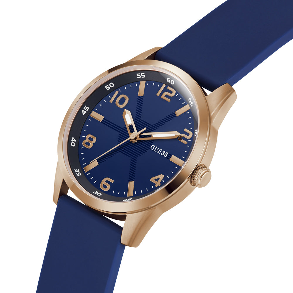 Guess Men's Watch Rose Gold Tone Case Blue Dial Quartz