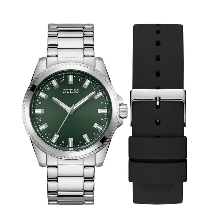 Guess Men's Watch Silver Tone Case Green Dial Quartz