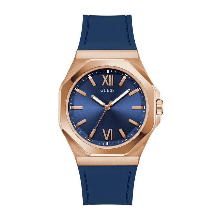 Guess Men's Watch Rose Gold Tone Case Blue Dial Quartz