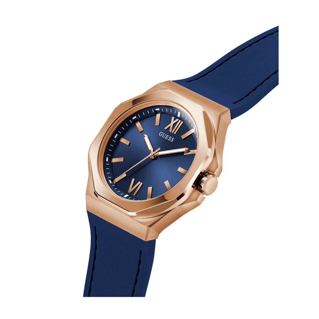 Guess Men's Watch Rose Gold Tone Case Blue Dial Quartz