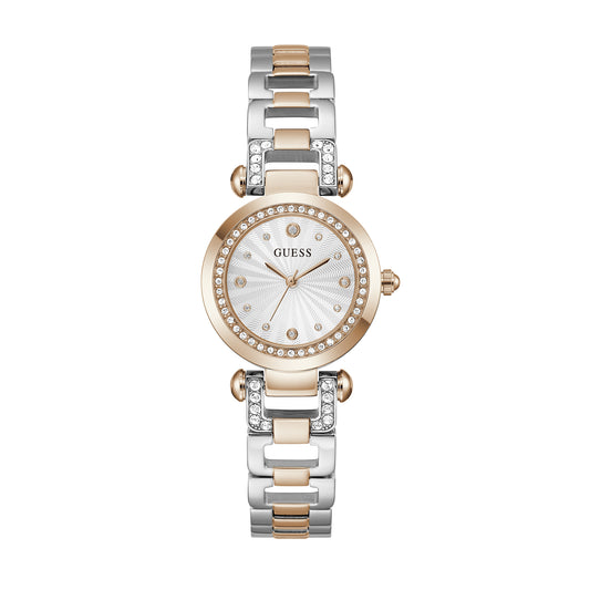 Guess Women's Watch Rose Gold Tone Case Silver Dial Quartz