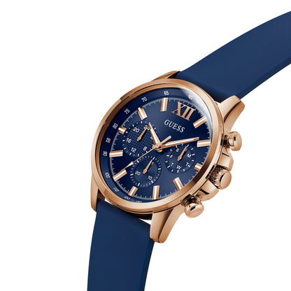 Guess Men's Watch Rose Gold Tone Case Blue Dial Quartz - GW0913G1