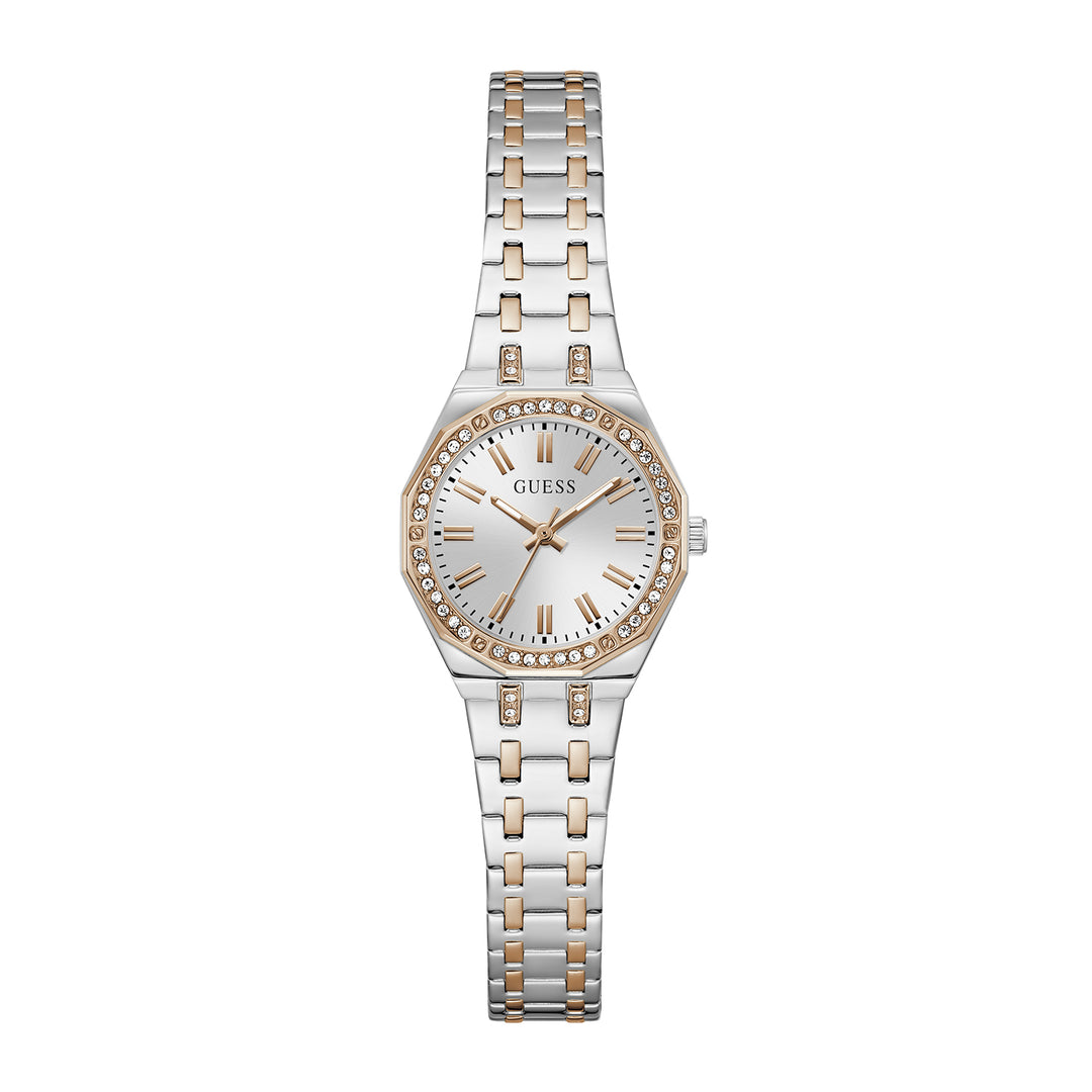 Guess Women's Watch Silver & Rose Gold Tone Case Silver Dial Quartz
