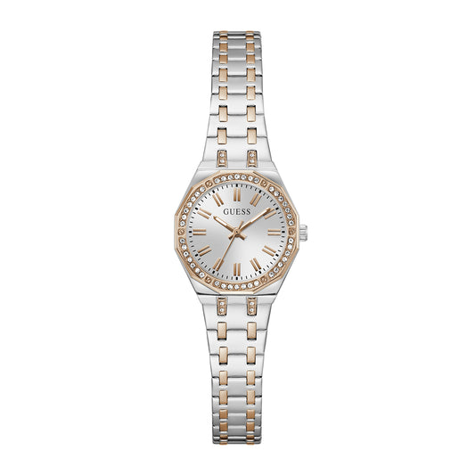 Guess Women's Watch Silver & Rose Gold Tone Case Silver Dial Quartz