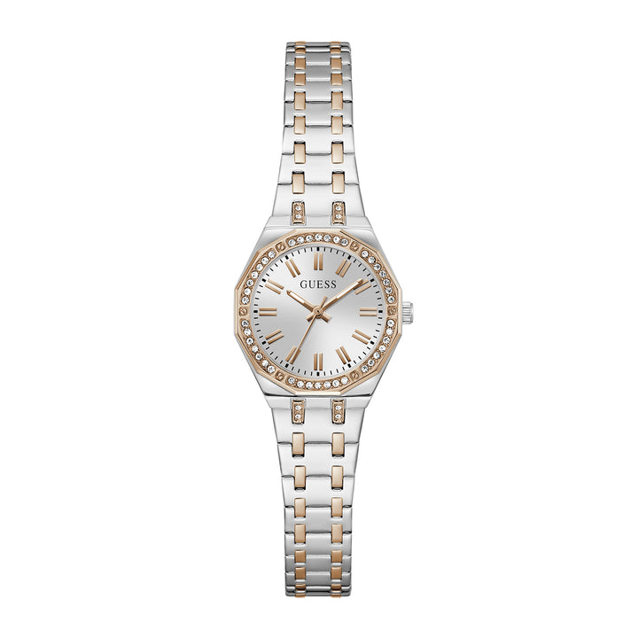 Guess Women's Watch Silver & Rose Gold Tone Case Silver Dial Quartz