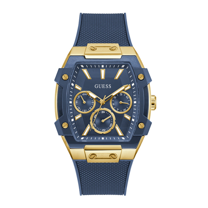 Guess Men's Watch Gold Tone Case Blue Dial Multifunction Quartz