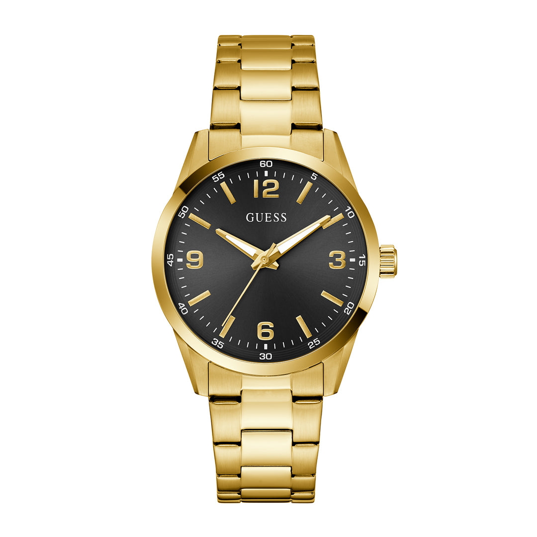 Guess Men's Watch Gold Tone Case Black Dial Quartz