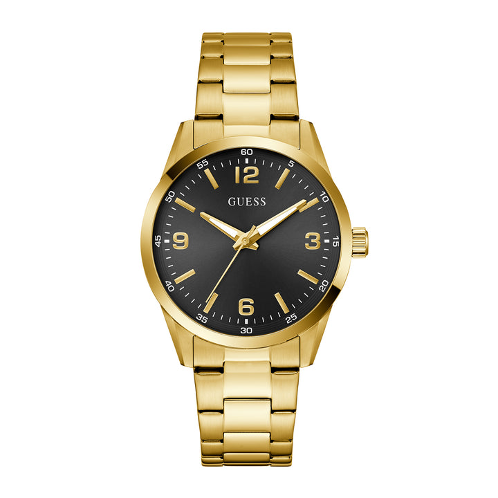 Guess Men's Watch Gold Tone Case Black Dial Quartz