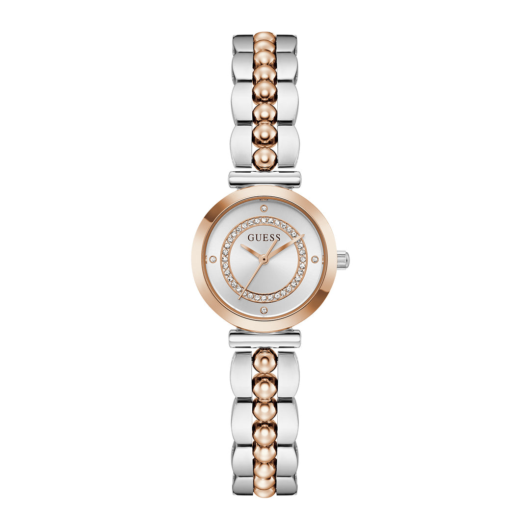 Guess Women's Watch Silver & Rose Gold Tone Case Silver Dial Quartz