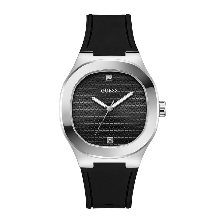 Guess Men's Watch Silver Tone Case Black Dial Quartz