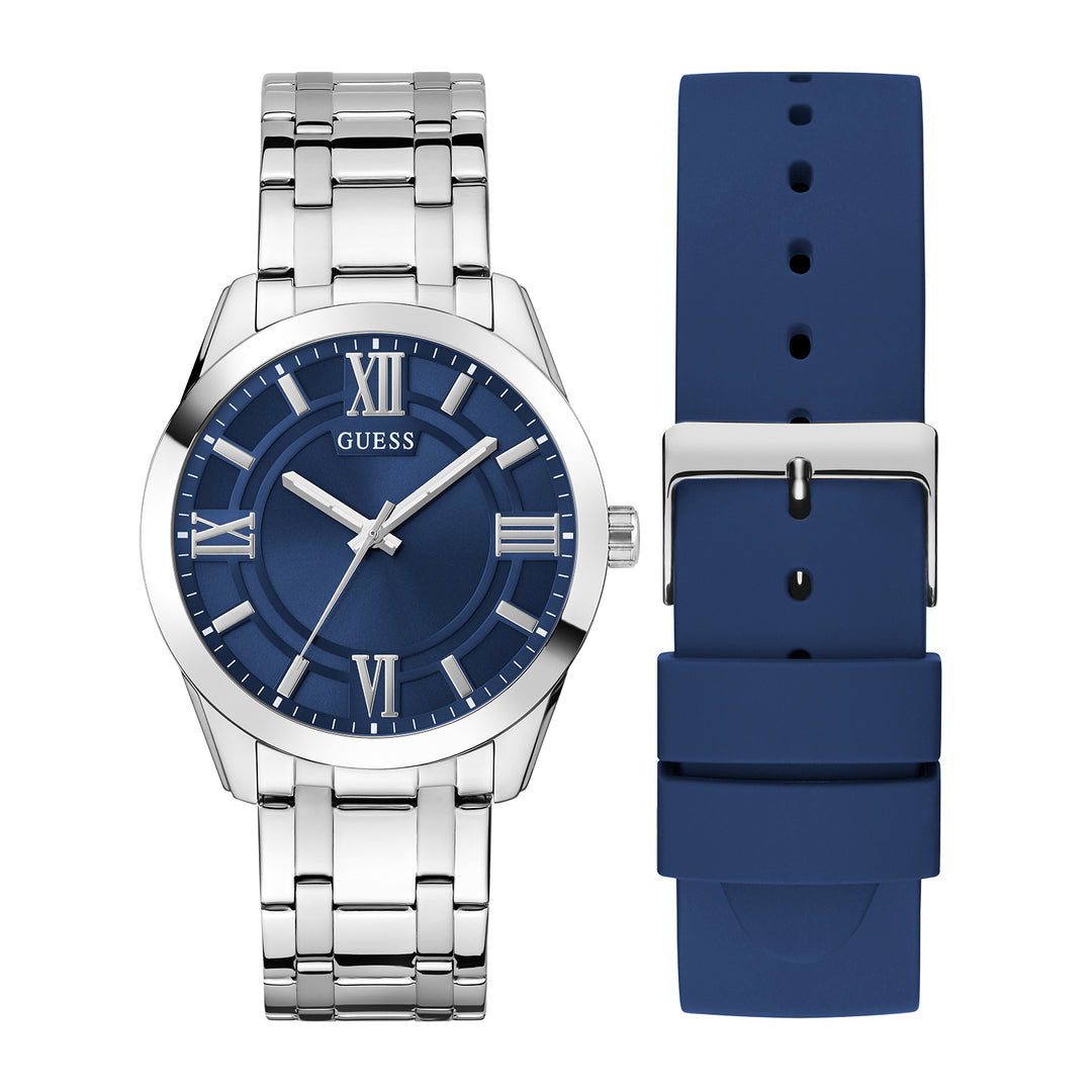 Guess Men's Watch Silver Tone Case Blue Dial Quartz