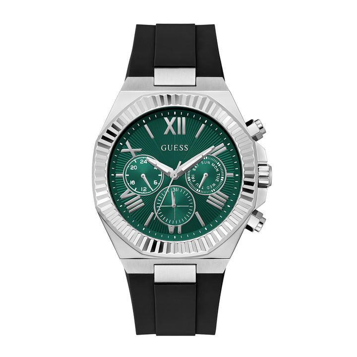 Guess Men's Watch Silver Tone Case Green Dial Multifunction Quartz