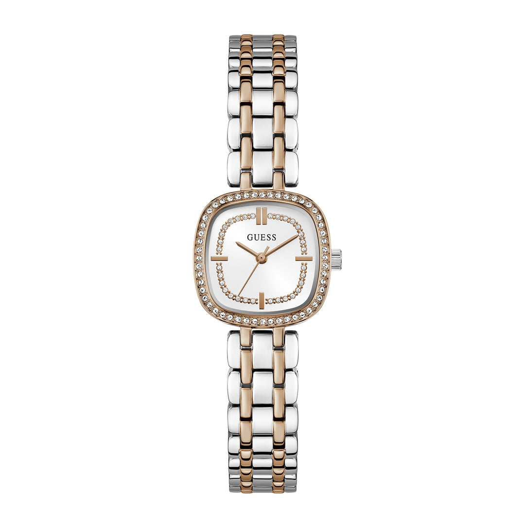 Guess Women's Watch Silver & Rose Gold Tone Case White Dial Quartz