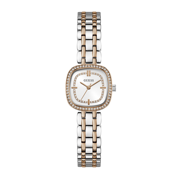 Guess Women's Watch Silver & Rose Gold Tone Case White Dial Quartz