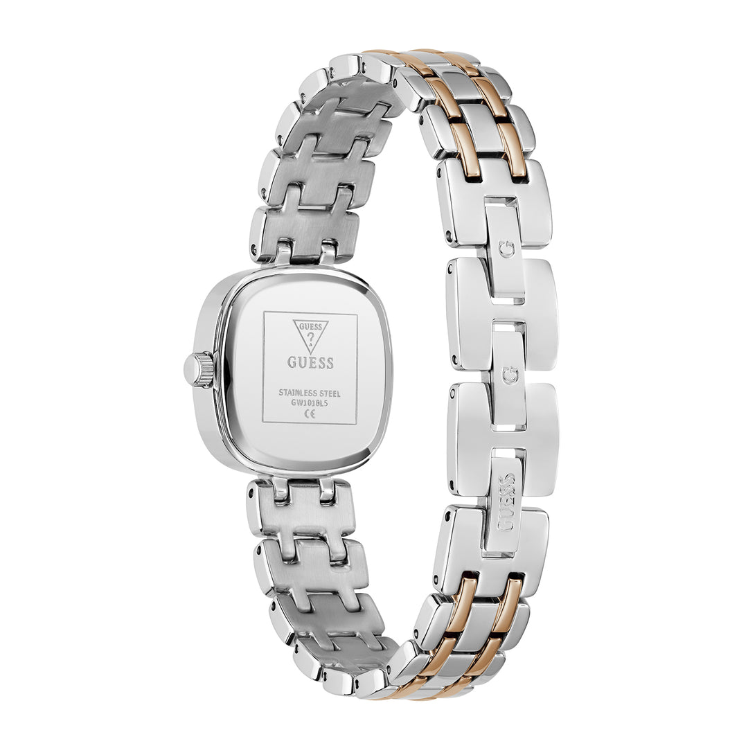 Guess Women's Watch Silver & Rose Gold Tone Case White Dial Quartz
