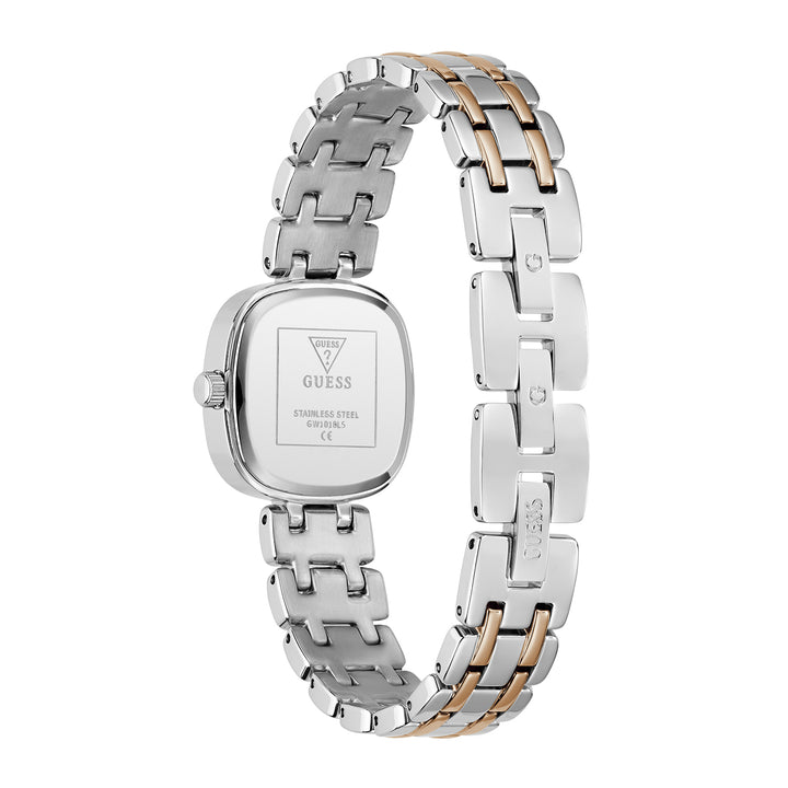 Guess Women's Watch Silver & Rose Gold Tone Case White Dial Quartz