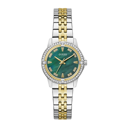 Guess Women's Watch Silver & Gold Tone Case Green Dial Quartz - GW1027L3