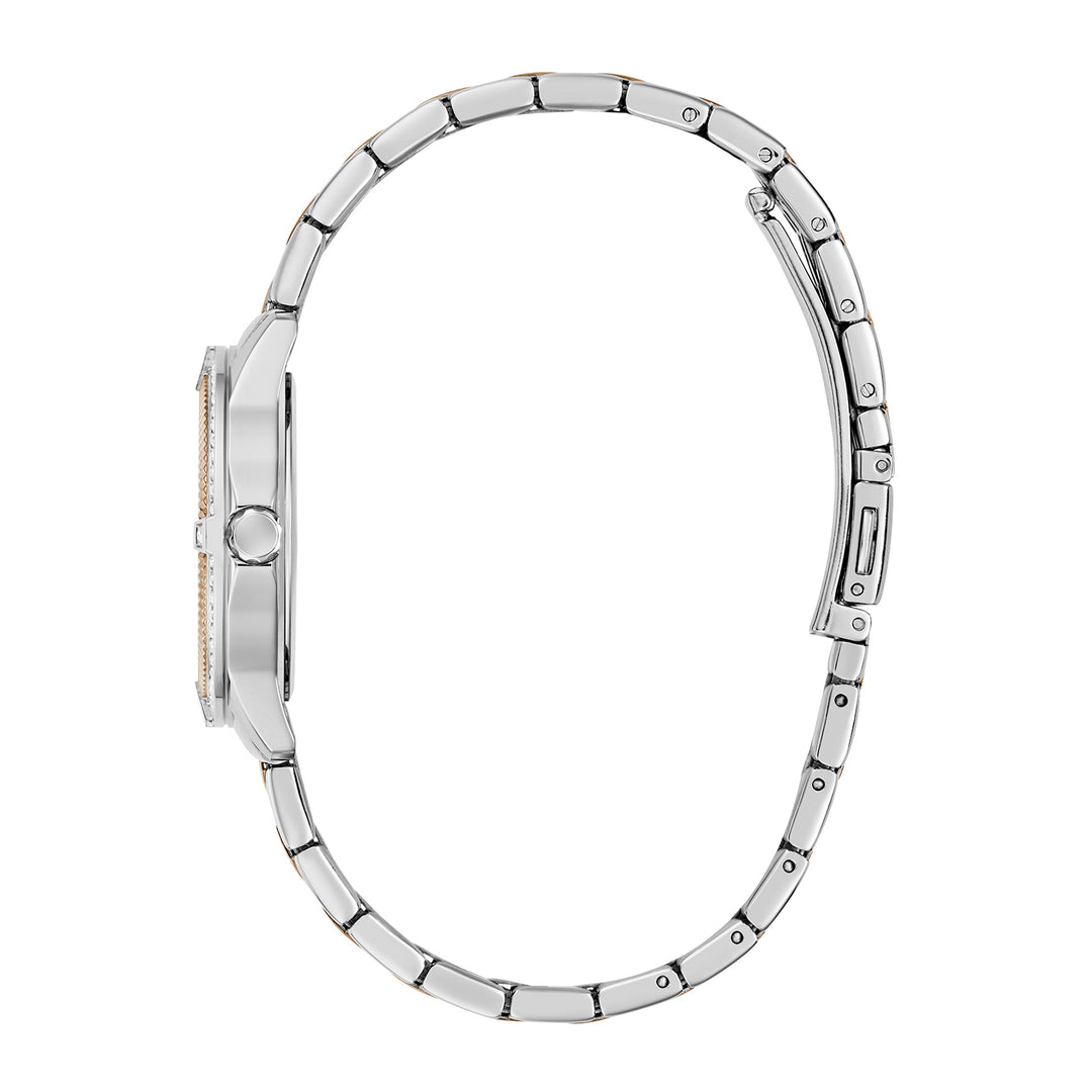Guess Women's Watch Silver & Rose Gold Tone Case White Dial Quartz