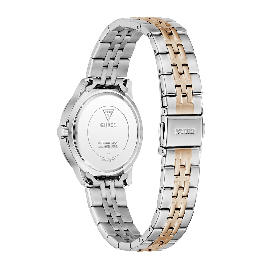 Guess Women's Watch Silver & Rose Gold Tone Case White Dial Quartz