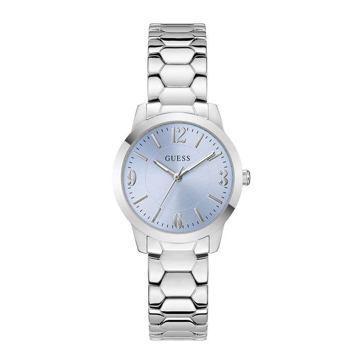 Guess Women's Watch Silver Tone Case Ice Blue Dial Quartz