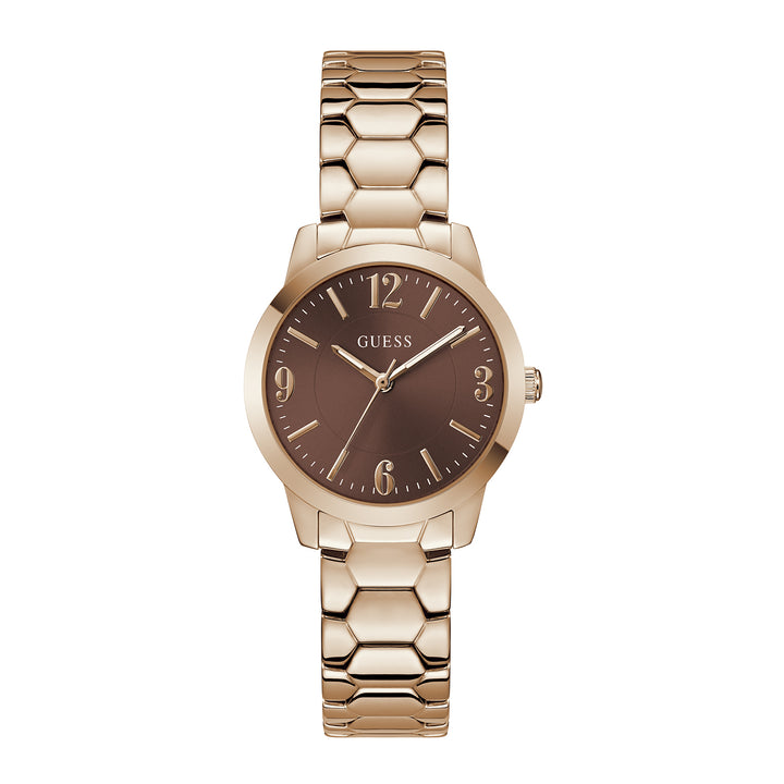 Guess Women's Watch Rose Gold Tone Case Brown Dial Quartz