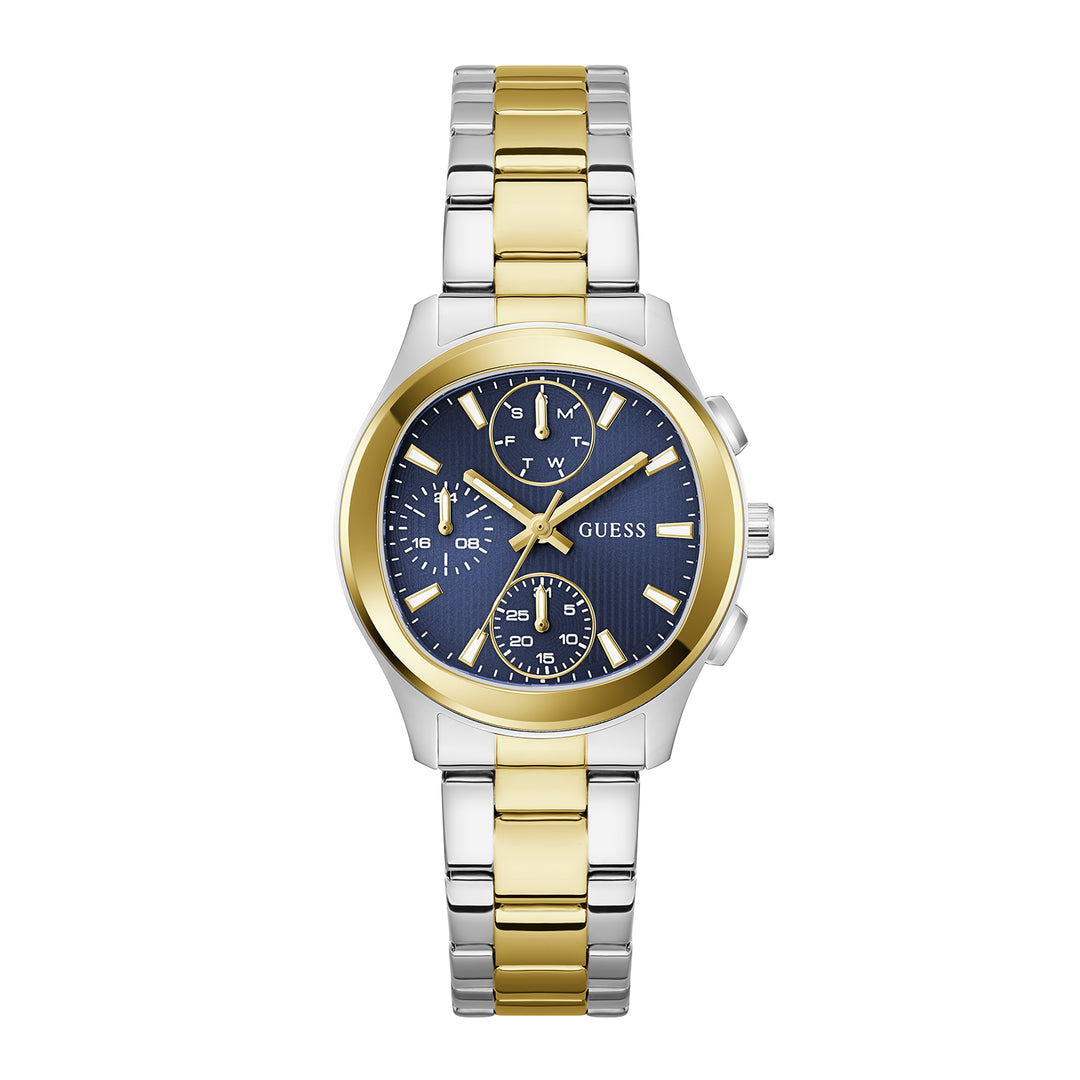 Guess Women's Watch Silver & Gold Tone Case Blue Dial Quartz