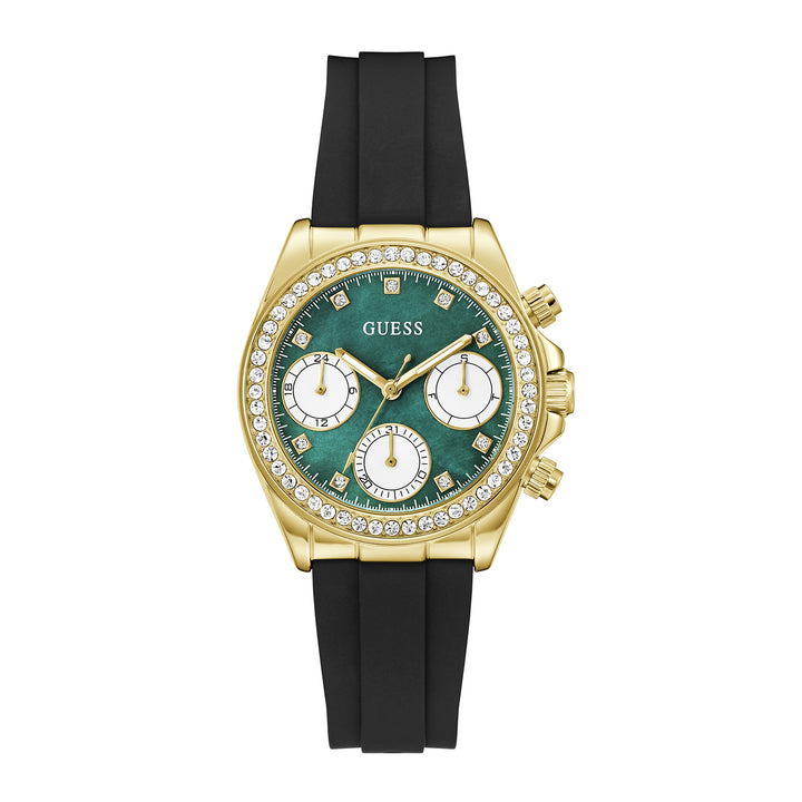 Guess Women's Watch Gold Tone Case Green Dial Multifunction Quartz