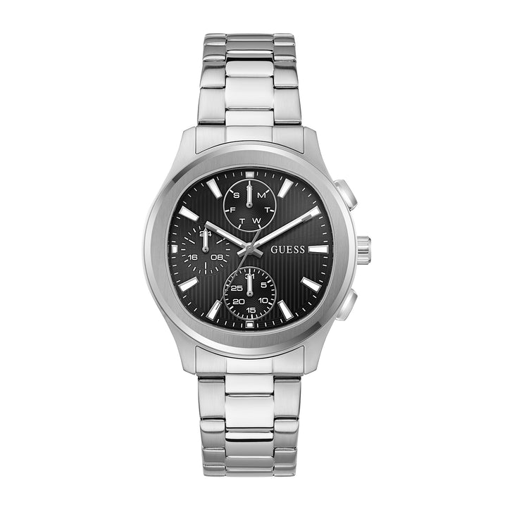 Guess Men's Watch Silver Tone Case Black Dial Multifunction Quartz