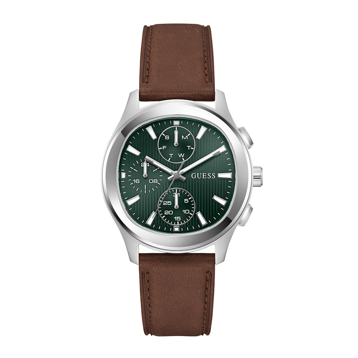 Guess Men's Watch Silver Tone Case Green Dial Multifunction Quartz