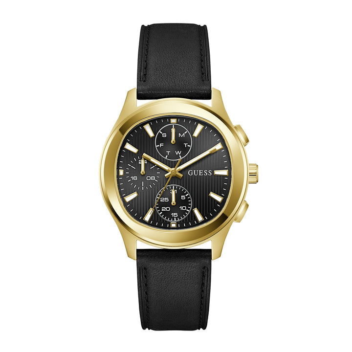Guess Men's Watch Gold Tone Case Black Dial Multifunction Quartz