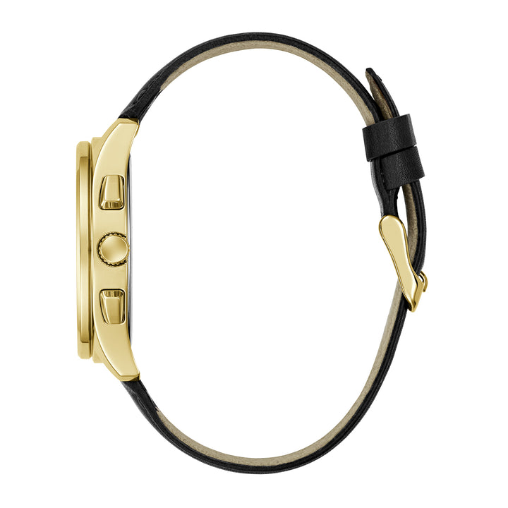 Guess Men's Watch Gold Tone Case Black Dial Multifunction Quartz