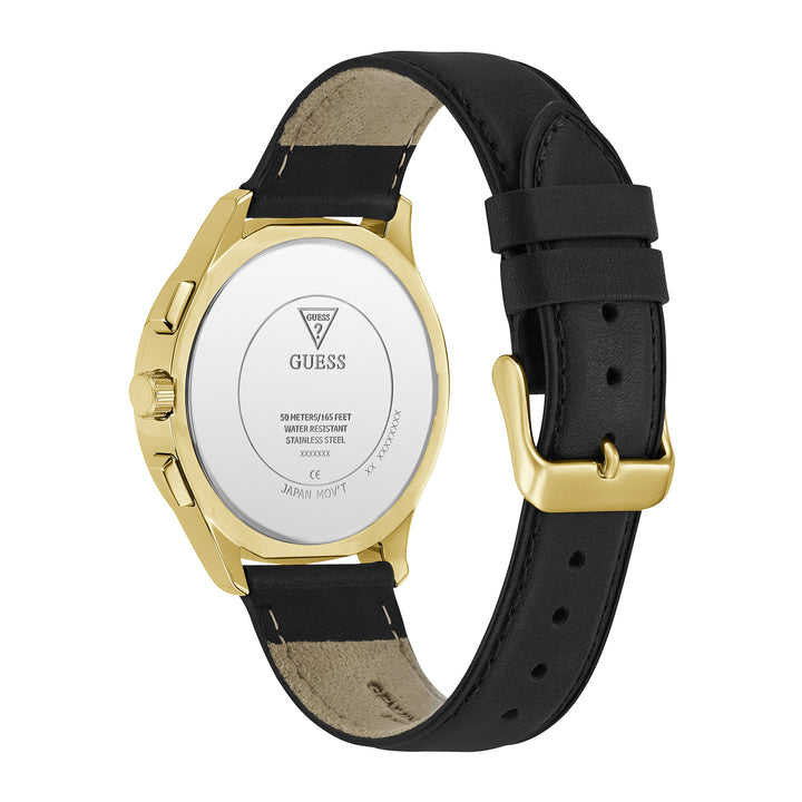 Guess Men's Watch Gold Tone Case Black Dial Multifunction Quartz