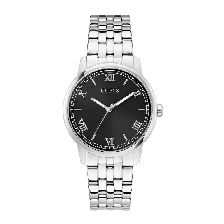 Guess Men's Watch Silver Tone Case Black Dial Quartz