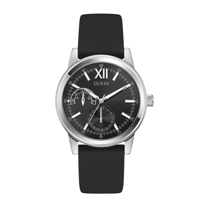 Guess Men's Watch Silver Tone Case Black Dial Multifunction Quartz