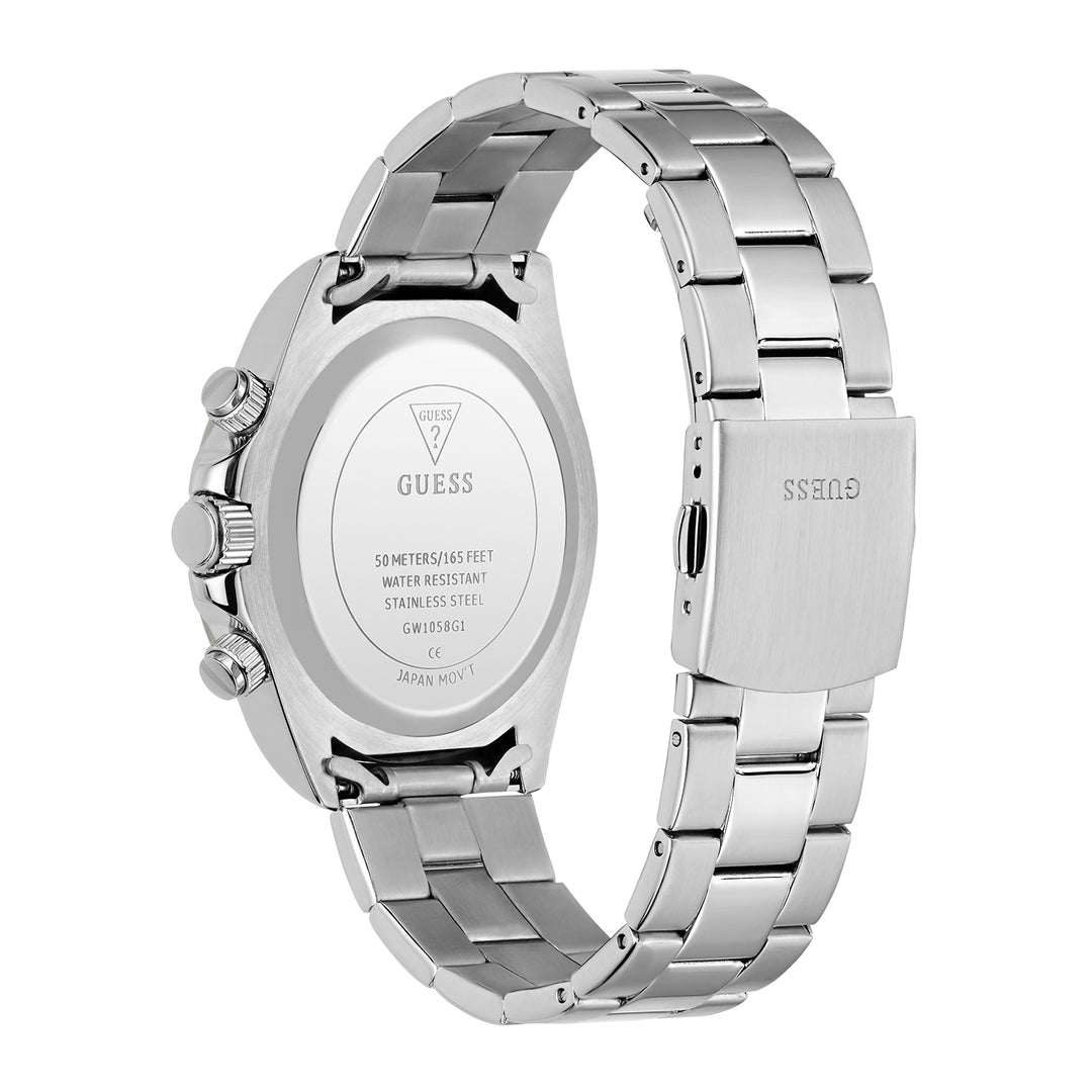 Guess Men's Watch Silver Tone Case Ice Blue Dial Chrono Quartz