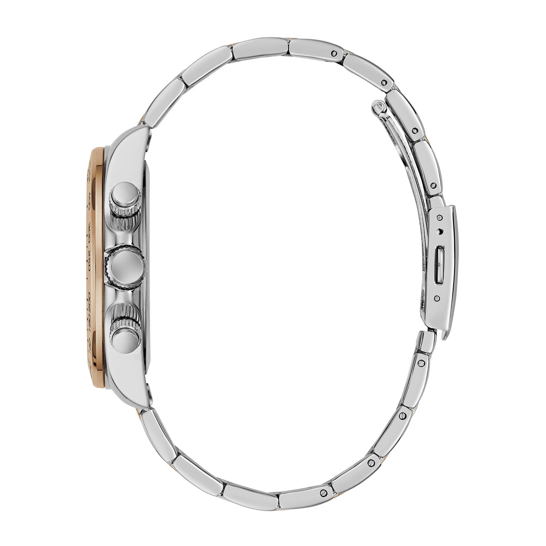 Guess Men's Watch Silver & Rose Gold Tone Case Silver Dial Chrono Quartz